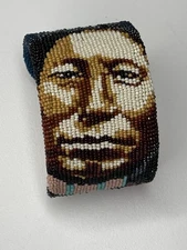 Rare Marcus Amerman Native American Art Choctaw Beaded Portrait Cuff