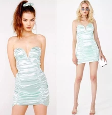 For Love And Lemons Dress Size Small metallic green Rouched 