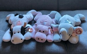 TY Pillow Pals MOO TUBBY and SQUIRT Beanie Buddy Plush Stuffed Animal LOT