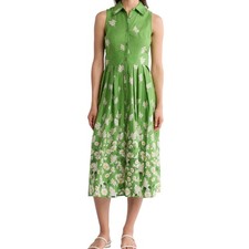Tommy Hilfiger Green Floral Print 109% Cotton Sleeveless Shirtdress