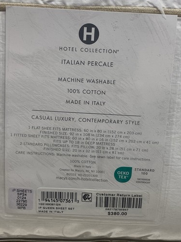Hotel Collection Italian Percale 100% Cotton Queen Sheet Set White / Gold Nice - Picture 4 of 4