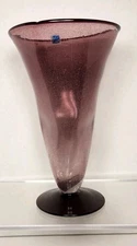 AMICI Hand Blown Art Glass Amethyst miniBubbles Trumpet vase 11"  Purple Labeled