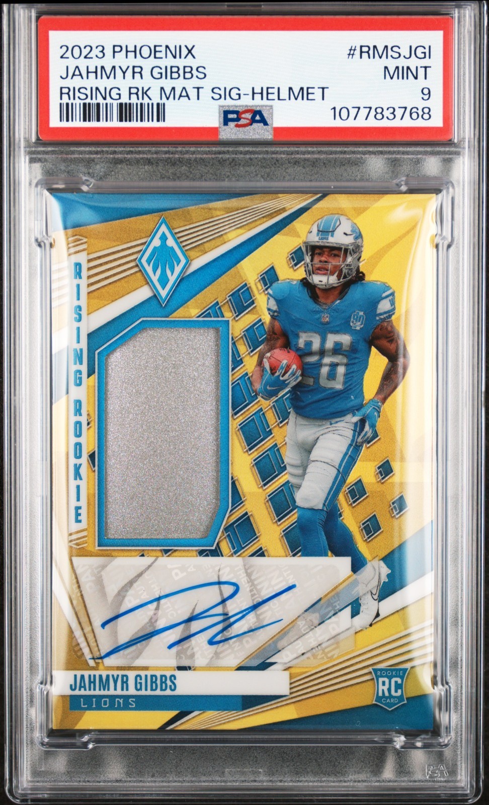 2023 Phoenix Jahmyr Gibbs Rising Rookie Signatures Helmet /25 PSA 9 Pop 1 🔥🔥