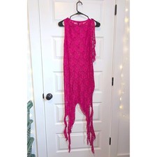 Nasty Gal Asymmetric Ruffle Hem Sheer Lace Dress Pink Medium