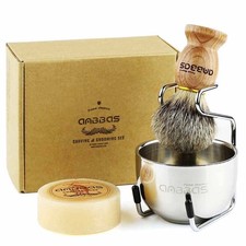 Anbbas Badger Hair Shaving Brush with Wood Handle,Goat Milk 5 Piece Set,