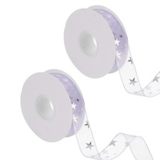 Star Ribbon Silver Stars Print Trim Sheer Ribbon 1" x 20Yards Purple 2 Roll