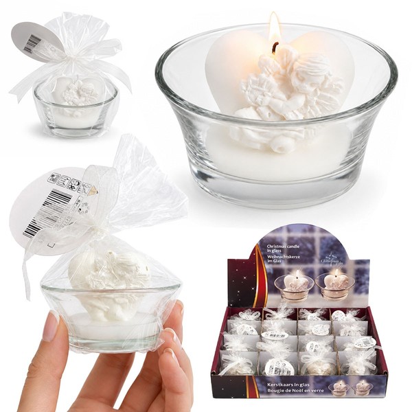 12Er Set Gestgeschenke Kerze Engel Taufe Kommunion Hochzeit Teelichter DIY Weiß-image