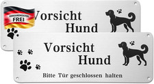 Hinweis-Schild Hund Warnung Selbstklebend 25x9 cm, rostfrei, wasserdicht