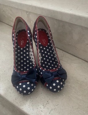 Ruby Shoo Rockabilly Pumps blau weiß Punkte Schleife Gr 40