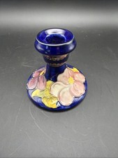 Vintage Moorcroft Clematis Cobalt Blue Pottery Dwarf Candlestick England 3.5&rdquo;