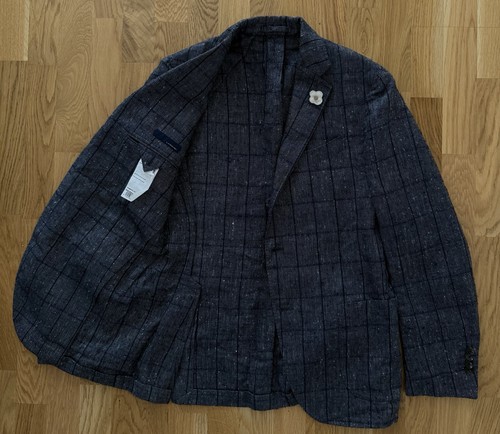 Lardini Navy Blue Check Plaid Three Button Blazer Jacket Size 48 - Picture 6 of 13