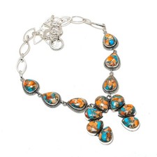 Orange Spiny Oyster Gemstone Handmade 925 Sterling Silver Necklace Jewelry