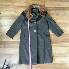 60s VTG Betty Rose Wool Coat Womens Sz L Black Fur Collar USA Made Mod Go #81118