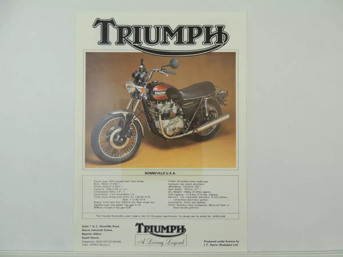 Vintage Triumph Bonneville T140E 750 Brochure L6224