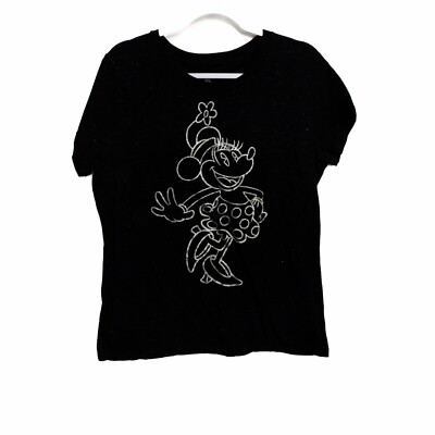 Disney Parks Womens Black T-Shirt Minnie Mouse Round Neck Short