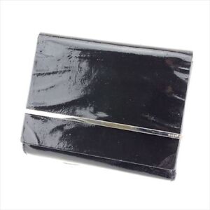 Gucci-Wallet-Purse-Trifold-Black-Enamel-leather-Woman-Authentic-Used-D1834
