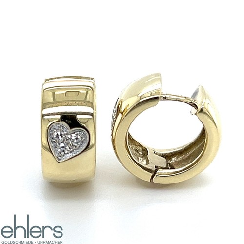 Creolen Diamanten 585er Gelbgold 14kt Gold Ohrschmuck Clips Herz Scharnier 1549 - Bild 5 von 12