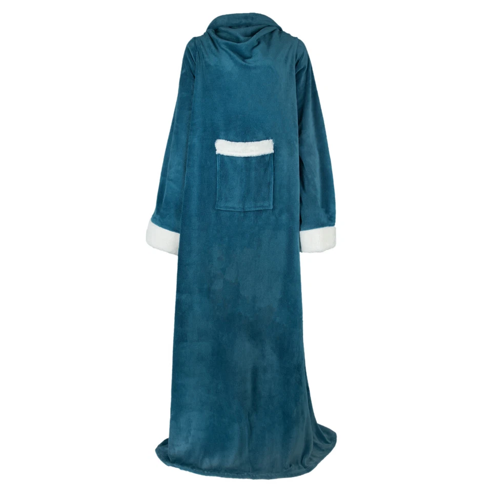 Fleece Blanket with Sleeves and Front Pocket Robe Wearable TV Blanket Gift Adult - Image 3 of 4