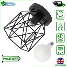 Industrial Vintage Ceiling Light E27 Semi Flush Mount Pendant Lamp Black UK