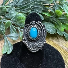 Womens Fashion Statement Ring Turquoise Blue Oval Stone Silvertone Bezel Set 5.5
