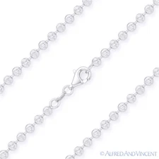 Moon Cut 3.1mm Ball Bead Chain Necklace in .925 Italy Sterling Silver w/ Rhodium