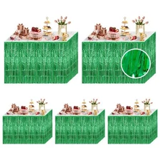 5 Pack Green Foil Fringe Table Skirt 29x108 Inch Metallic Foil Fringe Table S...