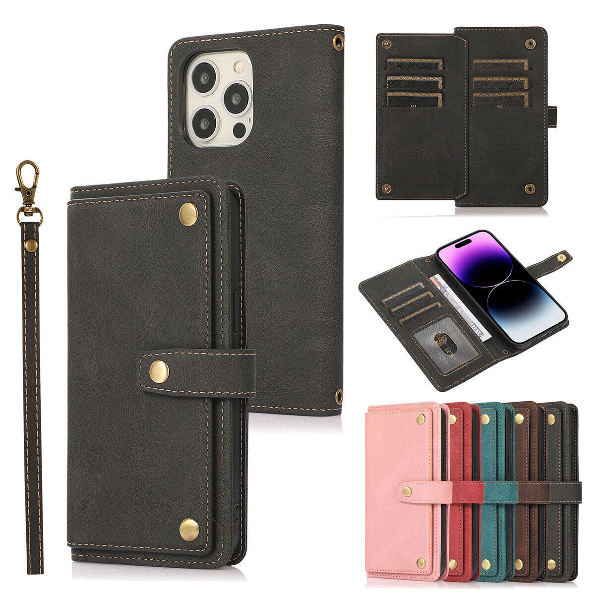 Leather Lanyard Wallet Phone Case for iPhone 11 12 13 14 Pro Max XR XS 7 8