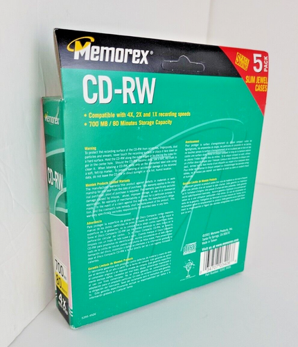 Memorex® CD-RW Rewritable 700MB 80 Min Audio (5 pk w/cases) - Sealed - Picture 2 of 5