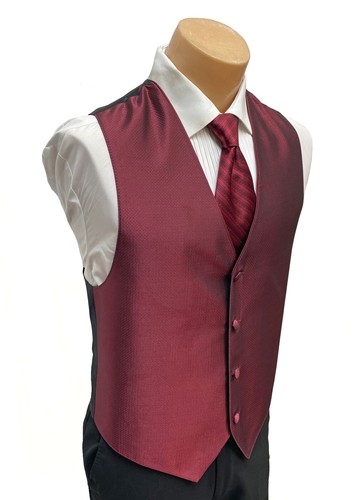 Men's Jean Yves Claret Red Tuxedo Vest with Long Tie Burgundy Wine Small S - Picture 2 of 5