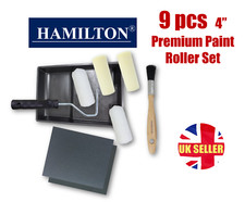 9x 4" Paint Roller Tray Brush Set Decorator Essential tool Gloss Natural Bristle