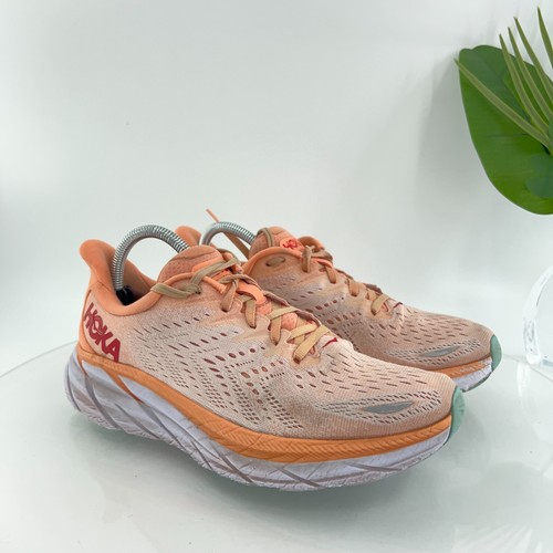 Hoka One One Clifton 8 Damen-Laufschuh Größe 9 orange Sneaker Plateau