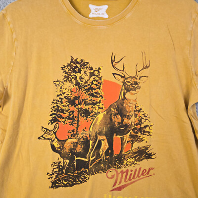 Lucky Brand MILLER HIGH LIFE Shirt MENS XL Yellow BEER HUNTING CASUAL NWT