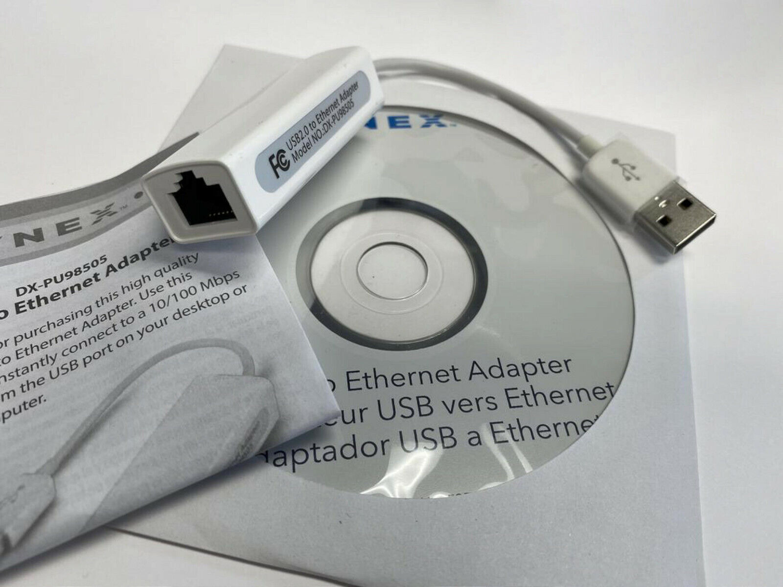 NEW Dynex DX-PU98505 USB 2.0-to-Ethernet Adapter 10 Mbps White network LAN