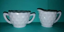 Hazel Atlas Open Sugar Creamer Early American Style Opaque White Milk Glass Cube