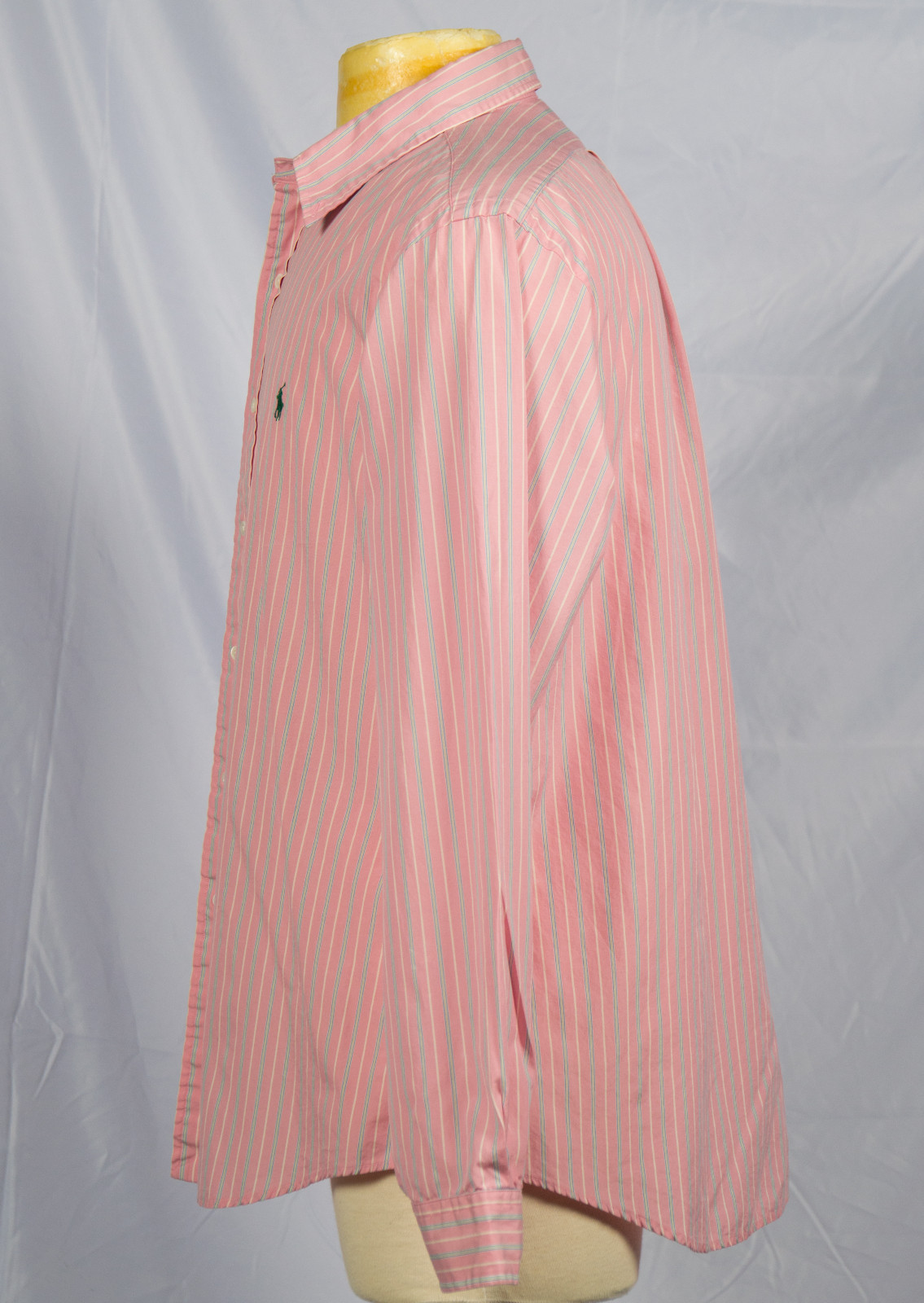 Camicia uomo Ralph Lauren con bottoni taglia XL rosa a righe manica lunga verde pony