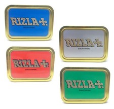 TOBACCO TIN RIZLA STORAGE CONTAINER BOX 1 OZ 2 OZ  SMOKING RED BLUE GREEN SILVER
