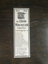 Vintage 1895 The Edison Mimeograph Typewriter Thomas Edison Original Ad 1021 thumbnail