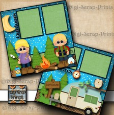 OUTDOORS CAMPING 2 premade scrapbook pages paper piecing layout DIGISCRAP A0128