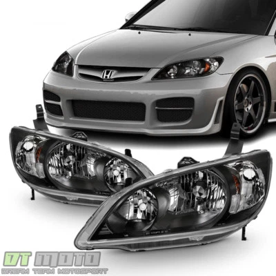 For 2004-2005 Honda Civic 2/4 Door Headlights JDM Black Headlamps Set Left+Right - Bild 1 von 4
