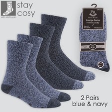 2 Pairs Mens Winter Bed Slipper Socks Anti Slip Fluffy Cosy Navy Dark Blue 6-11