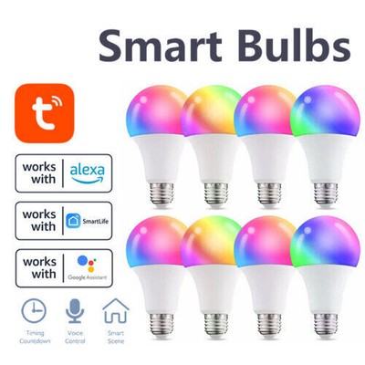 4/8X 15W WIFI TUYA Bluetooth Smart Light Bulb E27 LED RGBCW Lamp Dimmable Timer
