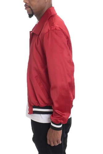 Herren Satin Polyester Kragen Druckknopf Verschluss Tasche Freizeitjacke - Bild 10 von 23