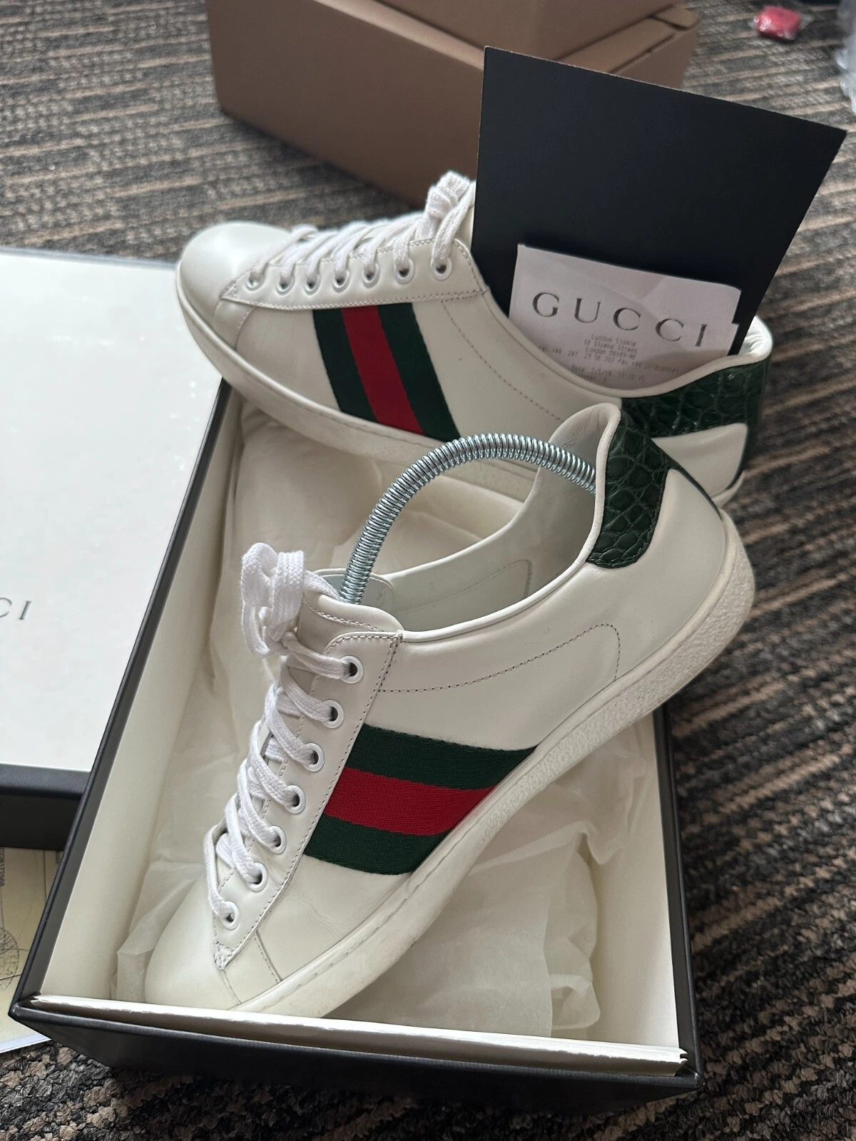 Gucci Ace Chaussures Crocodile Cuir Blanc Baskets Homme UK 7,5 EU 41+