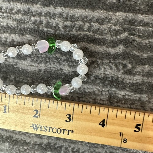 Handmade Lucky Clear Bracelet Beaded Tulip Flower Clear White Pink Stretch New - Picture 7 of 7