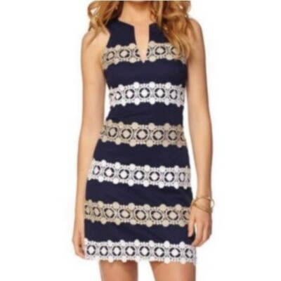 lilly pulitzer white and gold striped dress Lilly Pulitzer Dress S Gold White Striped Shimmer Sleeveless A Line