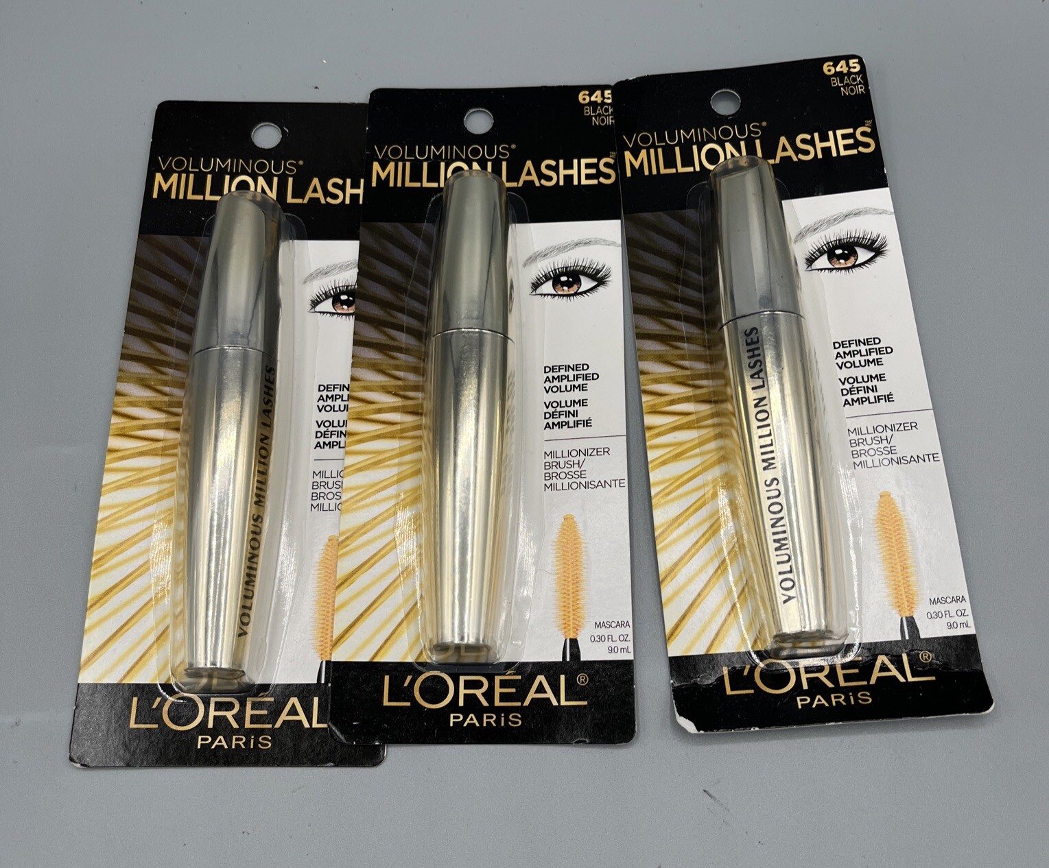 (3) Loreal Voluminous Million Lashes Mascara 0.30 fl oz Sealed 645 - Black