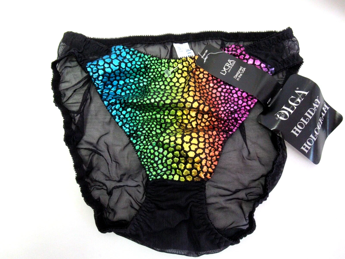 NEW Vintage OLGA PANTIES rainbow HOLIDAY HOLIGRAM shiny size S stretch