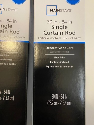NEW BOX OF 2 MAINSTAY SQUARE 3/4" DIAMETER 30"-84" ADJUSTABLE CURTAIN RODS-BLACK - Picture 4 of 12