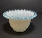 Fenton Aqua Crest Mayonnaise Bowl Candy Ribbon Edge Pre-logo Milk Glass Vintage