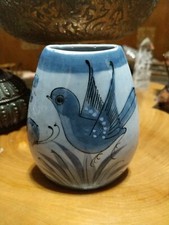 Vintage blue Tonala bird Vase. Mexico